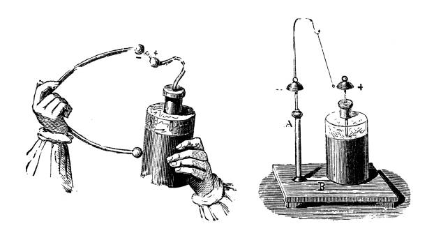Antique illustration: Leyden jar Antique illustration: Leyden jar leyden jar stock illustrations