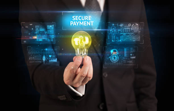 istock Businessman holding a light bulb, online security concept 1227175615