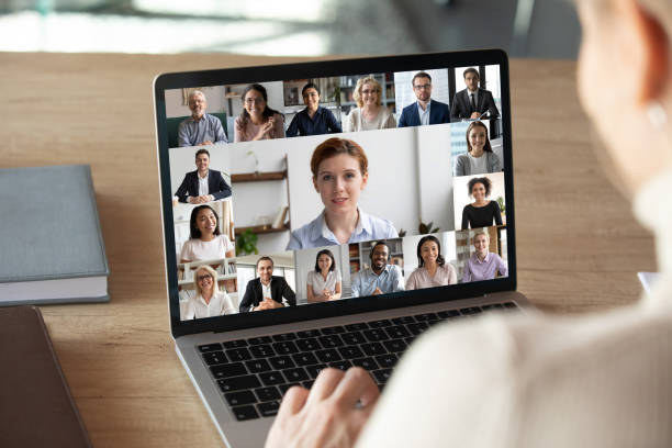 istock Female worker have webcam conference with colleagues 1227176938