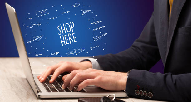 istock Businessman working on laptop, e-commerce concept 1227180256