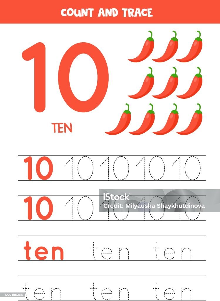 Sepuluh Menelusuri Kata Sepuluh Dan Angka 10 Ilustrasi Vektor Cabai Peduli ...