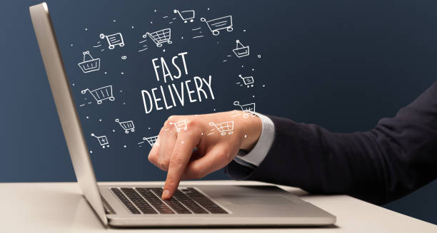 istock Businessman working on laptop, e-commerce concept 1227180493
