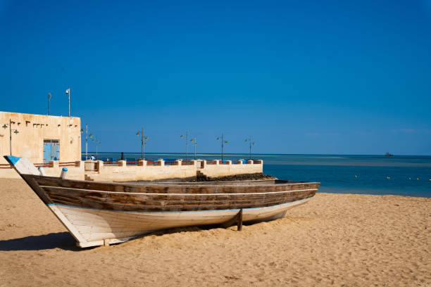 traditional arabic boat on the beach of Al Wakrah souk landmark of Qatar