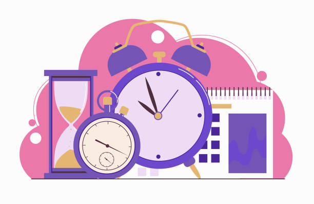 istock Time management. Planning. Clock, hourglass, alarm clock, calendar and stopwatch. Web banner. Flat illustration 1227181095