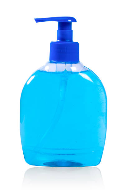 istock Plastic bottle with blue liquid soap on a white background. 1227181284