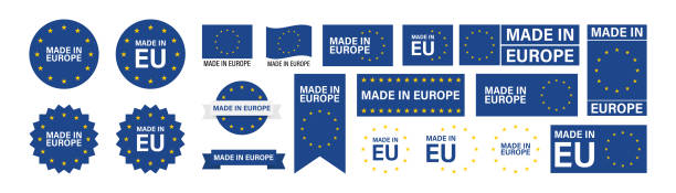 ilustrações, clipart, desenhos animados e ícones de made in europe definiu ícone plano para design de banner. vetor isolado - euro