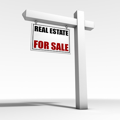 3d Rendered Real Estate Sign with for sale graphic.