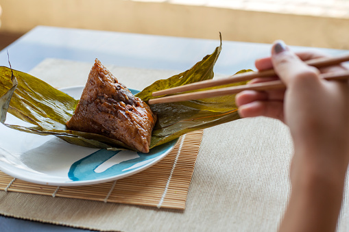 Zongzi or Sticky rice dumpling, tradition and popular street food in asia