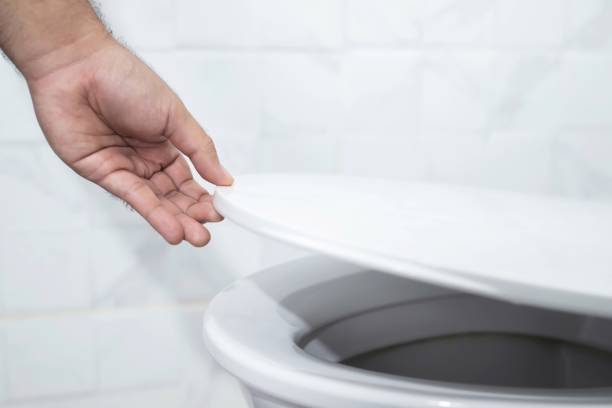 istock Hand open toilet at home 1227183312