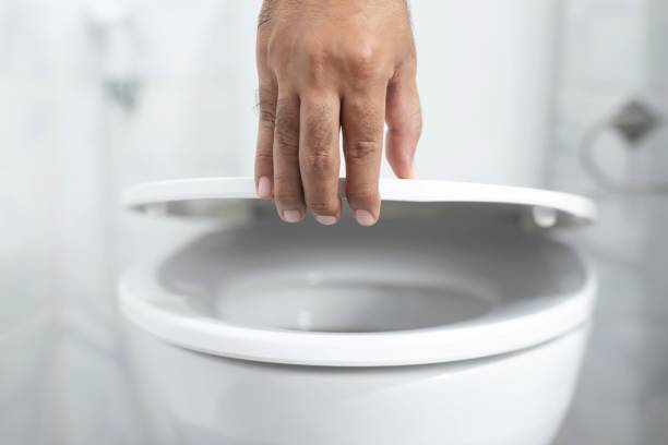 istock Hand open toilet at home 1227183450