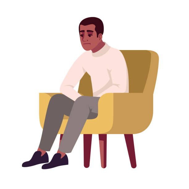 Man In Armchair Semi Flat Rgb Color Vector Illustration Guy Feeling  Uncomfrotable Pensive Person On Chair Interviewee Psychology Consultation  Isolated Cartoon Character On White Background Stock Illustration -  Download Image Now - iStock