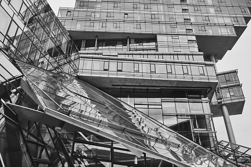 Hanover Germany, 23 May 2020: Black and white photo of the administration building of the Norddeutsche Landesbank NordLB