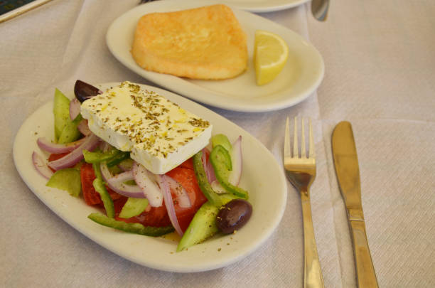 istock Traditional Greek salad with fried cheese Saganaki. 1227186795