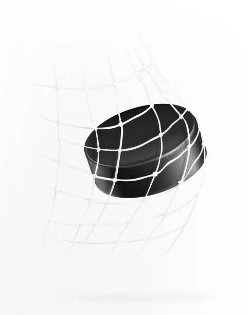 Vector illustration of Hockey puck flies in the goal