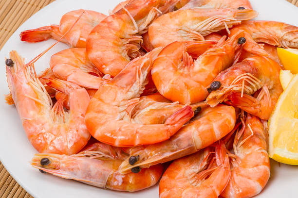 istock Plate with boiled shrimps 1227191893