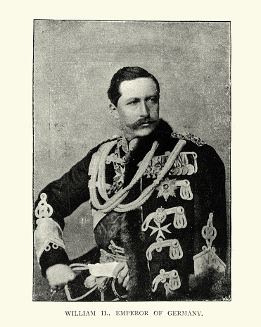 Portrait of Field Marshal Horatio Herbert Kitchener, 1st Earl Kitchener (1850 - 1916). Vintage photo etching circa late 19th century.