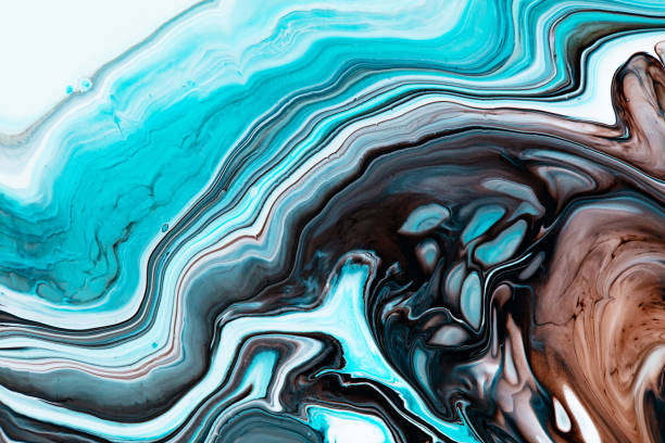 istock Fluid art texture. Backdrop with abstract iridescent paint effect. Liquid acrylic artwork with flows and splashes. Mixed paints for interior poster. Blue, black and brown overflowing colors. 1227194841