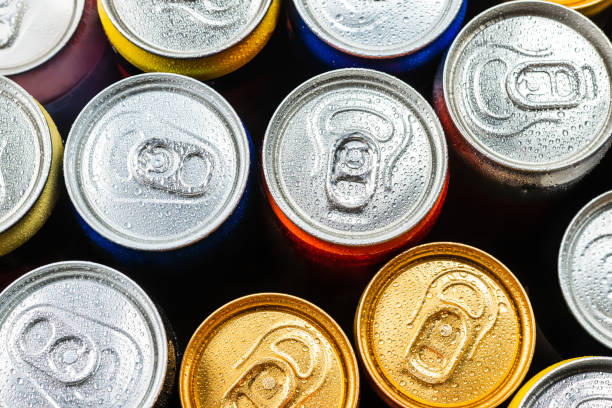 istock Group of aluminium cans, cold drink. Top view. 1227195271