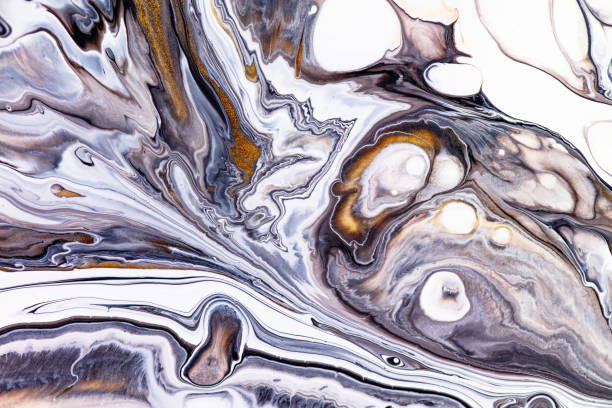 istock Fluid art texture. Abstract backdrop with iridescent paint effect. Liquid acrylic artwork that flows and splashes. Mixed paints for background or poster. Golden, lavender and white overflowing colors. 1227195530