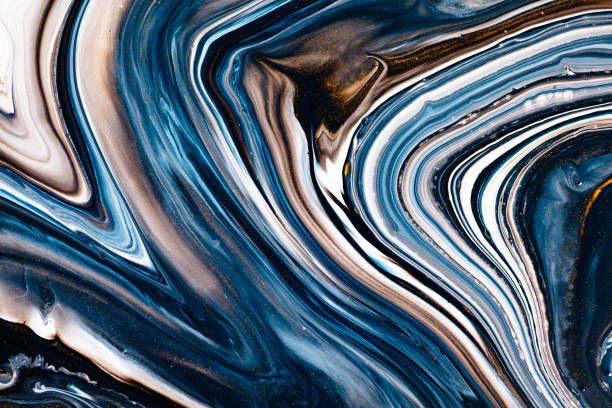 istock Fluid art texture. Backdrop with abstract mixing paint effect. Liquid acrylic artwork that flows and splashes. Mixed paints for posters or wallpapers. Brown, navy blue and white overflowing colors. 1227197232