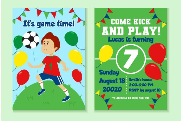 футбол день рождения приглашение с декором - number 6 number birthday balloon stock illustrations