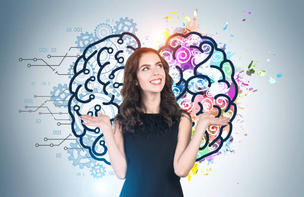 istock Smiling young woman, left and right brain 1227205489