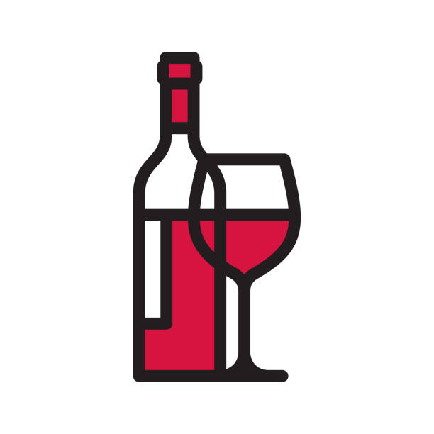 ilustrações de stock, clip art, desenhos animados e ícones de wine bottle and wineglass line icon - wineglass wine glass red wine