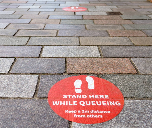istock Coronavirus - guidance stickers on the ground 1227206895