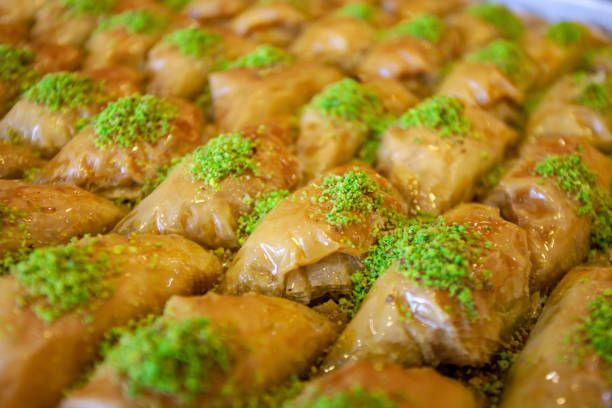istock Turkish desserts with pistachio / baklava 1227208372