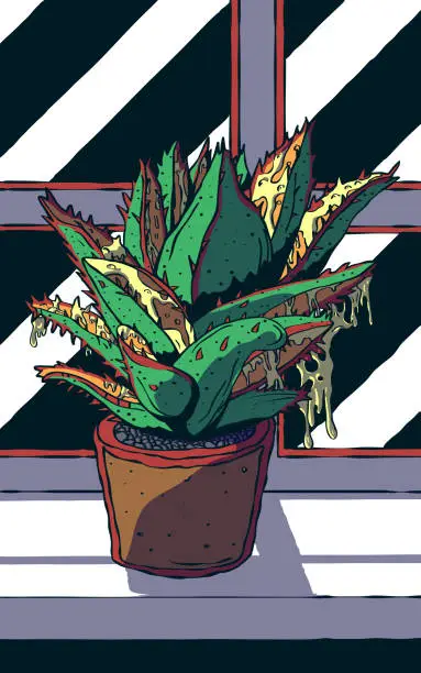 Vector illustration of Hand-drawn cartoon illustration of plant with spikes