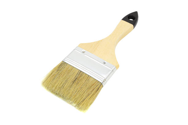 Paint brush with wooden handle isolated on white background