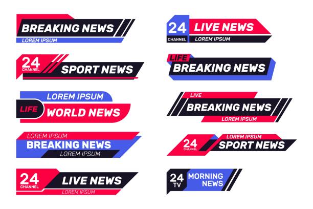 Breaking news TV banners set Breaking news TV banners set. Lower header, channel name or emblem with text, third part bottom line. Flat vector illustrations for television, broadcasting, video content concept breaking news stock illustrations