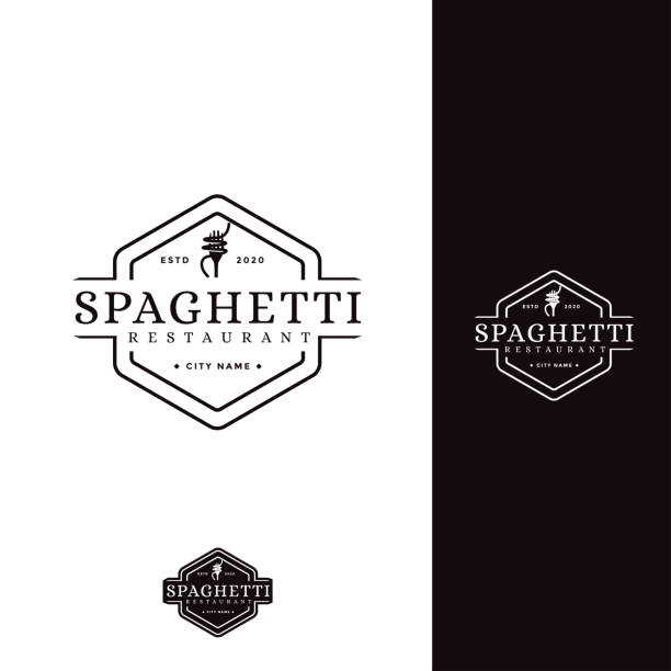 illustrazioni stock, clip art, cartoni animati e icone di tendenza di icona vettoriale noodle pasta spaghetti retrò - italianità