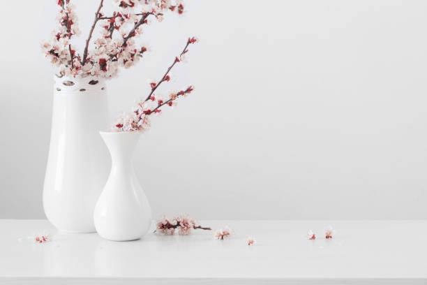 istock cherry flowers in vase with pink candles on white background 1227222002