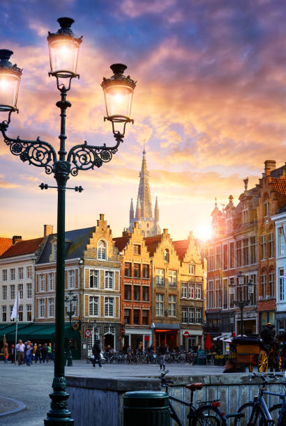 Bruges Belgium. Old town with vintage house stock photo