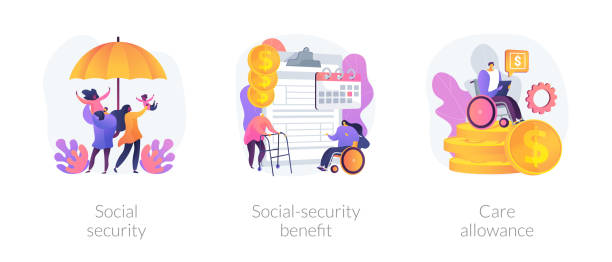 State social security system vector concept metaphors Families with children protection. Disabled and retired people financial support. Social security, social-security benefit, care allowance metaphors. Vector isolated concept metaphor illustrations government clipart stock illustrations