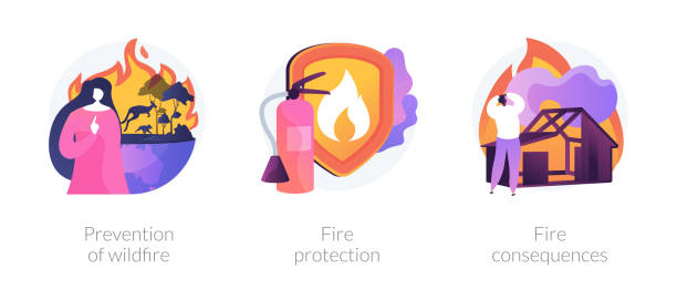 ilustraciones, imágenes clip art, dibujos animados e iconos de stock de metáforas del concepto de vectores de lucha contra incendios - fire prevention