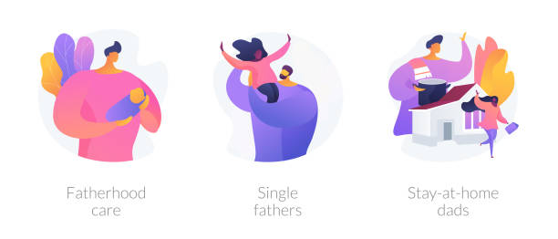 Men taking paternity leave abstract concept vector illustrations Men taking paternity leave metaphors. Caring single father, stay-at-home dad, parenting. Daddy spending time with kid. Fatherhood and childcare abstract concept vector illustration set. paternity stock illustrations