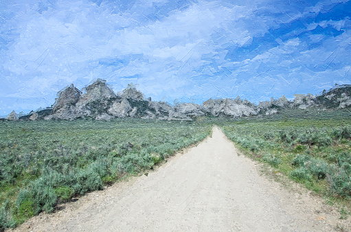 Impressionistic Style Artwork of a Drive Through the City of Rocks - The Silent City