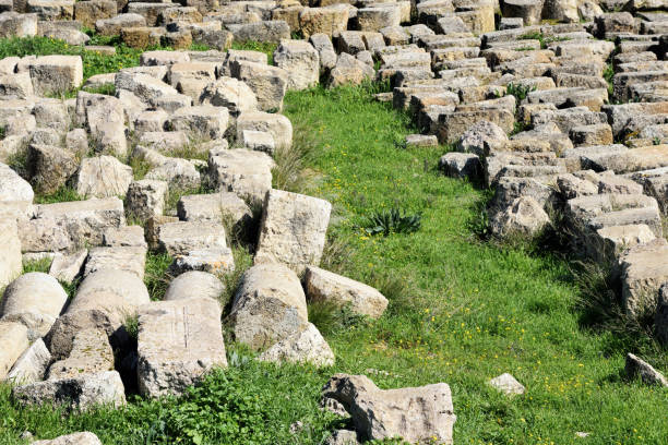 blocs de la ville gréco-romaine ruinée - greco roman photos photos et images de collection