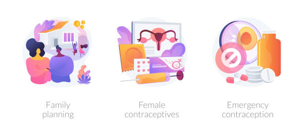 stockillustraties, clipart, cartoons en iconen met de planning van het familie en de metafoors van de geboortebeperkingsvector. - anticonceptie