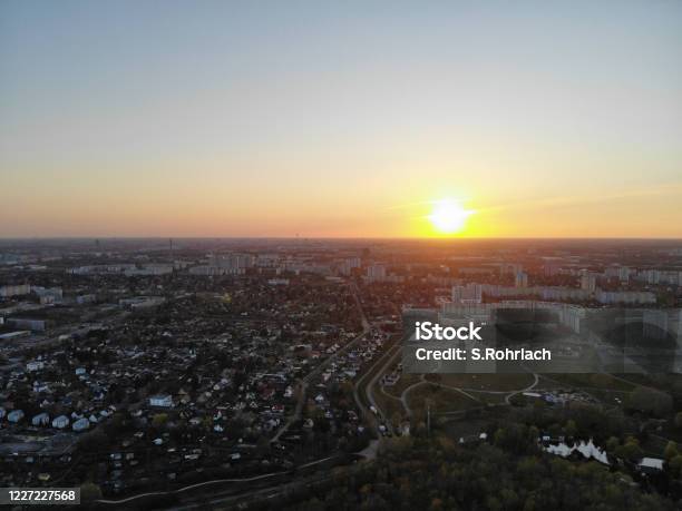 Sunset At Berlin Satelite Town Marzahn Hellersdorf From Wolkenhain Platform Kienbergpark Stock Photo - Download Image Now