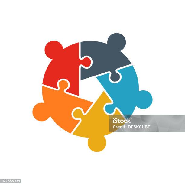 Teamwork People Jigsaw Puzzle Five Person Pieces Logo Team Building Concept People Business Group Stock Illustration - Download Image Now