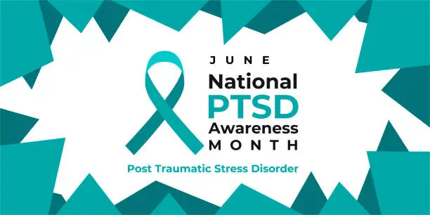 Vector illustration of PTSD Awareness Month. National Post Traumatic Stress Disorder Month in June. Vector banner, poster, card for social media. The horizontal composition. Takes place in the United States.