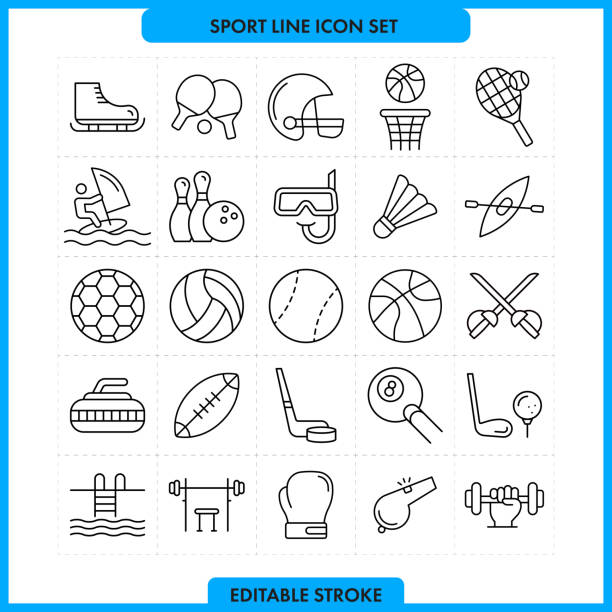 набор значков sport line. редактируемый ход - table tennis racket sports equipment ball stock illustrations