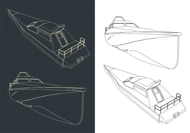 Vector illustration of High speed boat blueprints