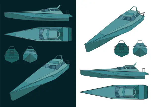 Vector illustration of High speed patrol boat color drawings