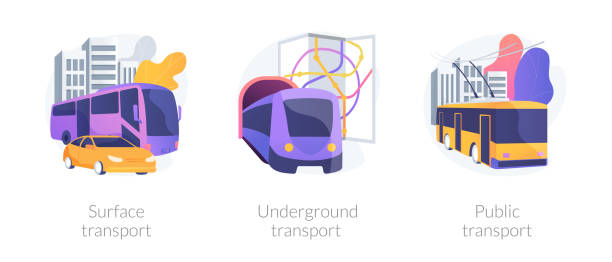 Urban passengers transportation vector concept metaphors. Urban passengers transportation icons set. City commute bus, subway. Surface transport, underground transport, public transport metaphors. Vector isolated concept metaphor illustrations. bus-trip stock illustrations