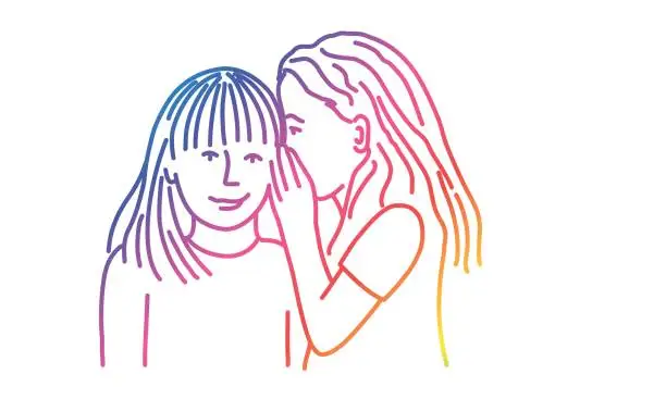 Vector illustration of Girl whispering something in an ear of her friend