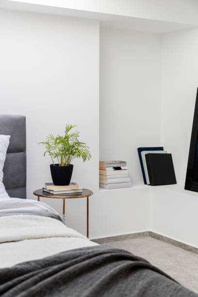 istock Bedroom with wall bookshelf 1227235024